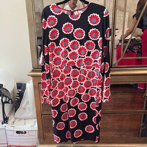 Diane Von Furstenburg Red and Black Long Sleeve Sheath Dress for Cocktail